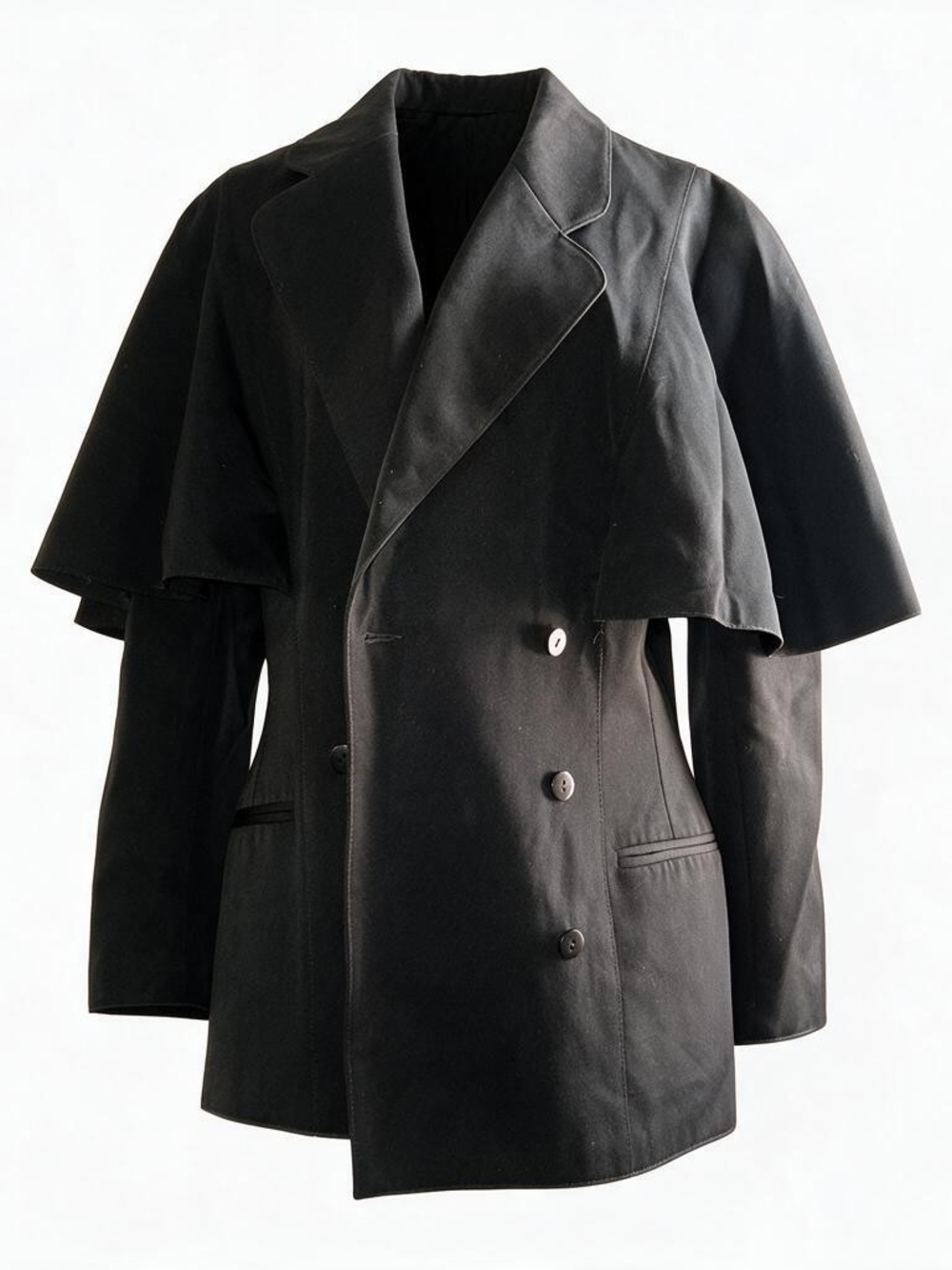Womens Double-Breasted Cape-Detail Jacket
